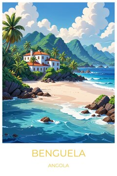 Benguela Angola Travel Poster Flat Illustration Print Decor Gift Canvas Wall Art Gift