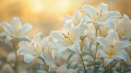 Obraz premium Beautiful white lilies in sunset light