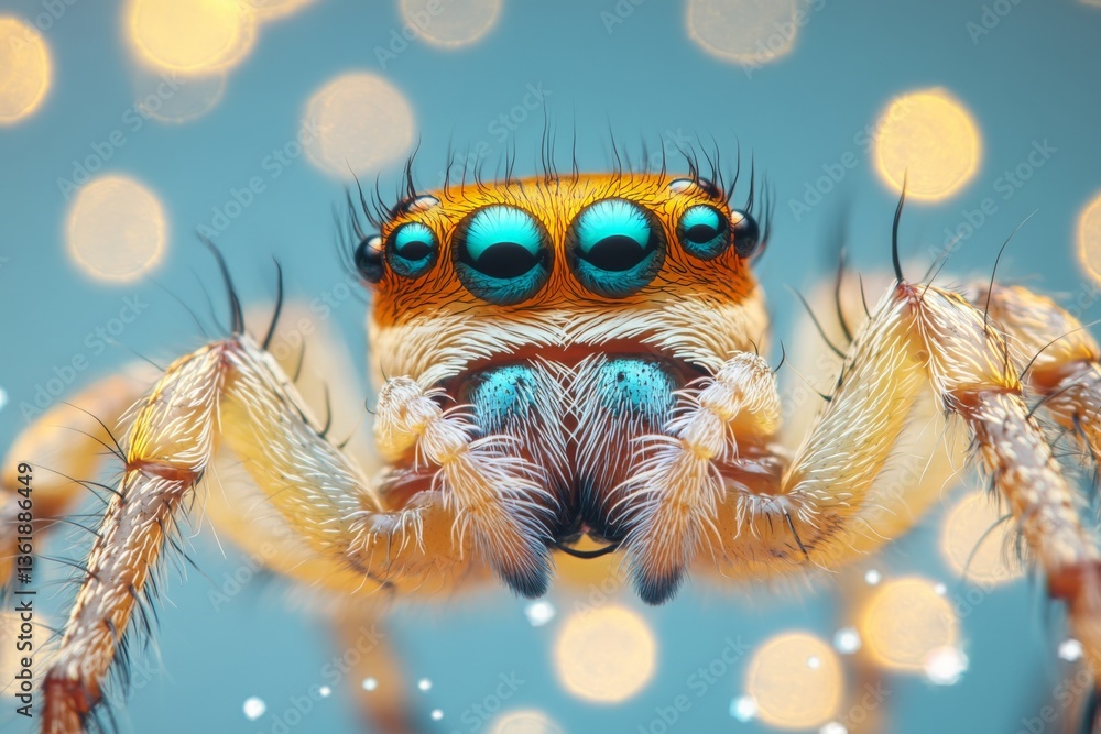 Poster Macro view of a colorful spider highlighting its unique features and textures with bokeh background