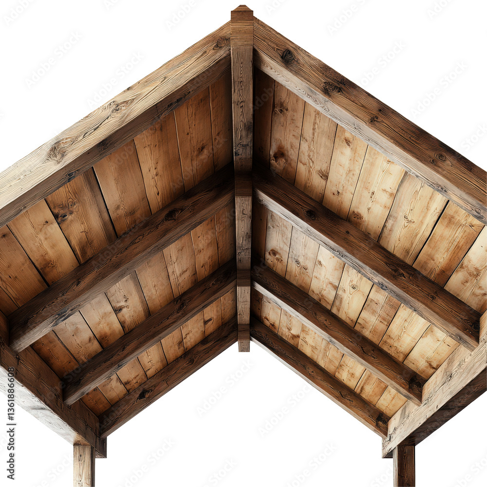 Poster rustic wooden shelter structure with triangular roof isolated on transparent background