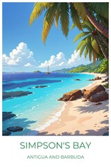 Simpson's bay Antigua and barbuda Travel Poster Flat Illustration Print Decor Gift Canvas Wall Art Gift