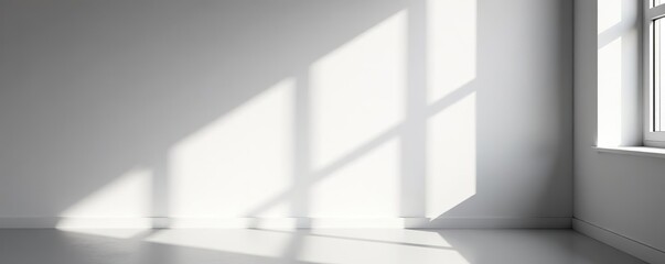 Gray shadow and light blur abstract background on white wall from window, dark grey shadows indoor room, monochrome, shadow overlay effect, backdrop, mockup design,  white wall,  mockup design