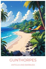 Obraz premium Gunthorpes Antigua and barbuda Travel Poster Flat Illustration Print Decor Gift Canvas Wall Art Gift