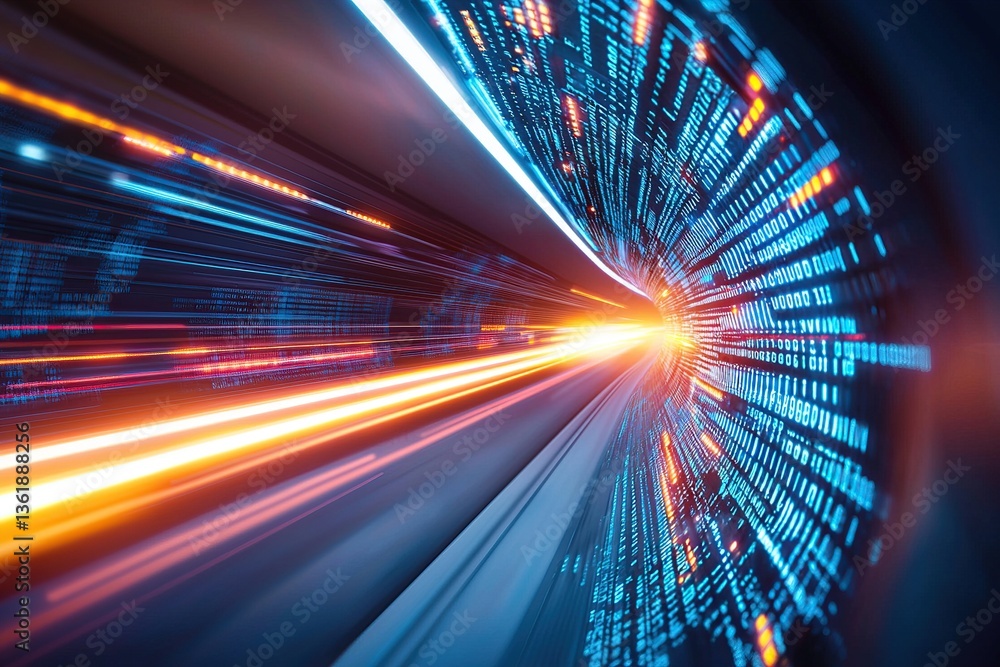 Aufkleber dynamic motion blur depicting light trails and digital data, symbolizing speed and technology.