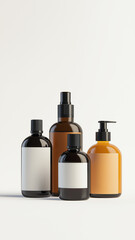 Naklejka premium A few bottles of premium haircare products displayed on white background