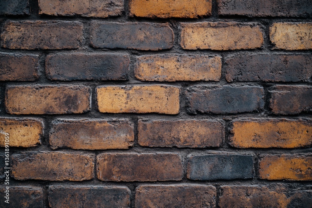 Poster textured brick wall showcasing a blend of dark and light tones in an urban setting during daylight h