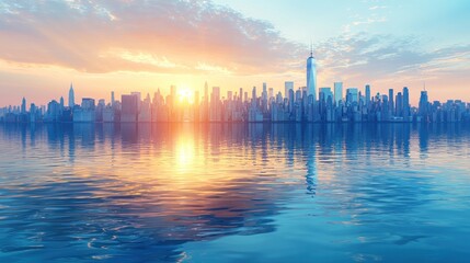 Sunrise over a city skyline