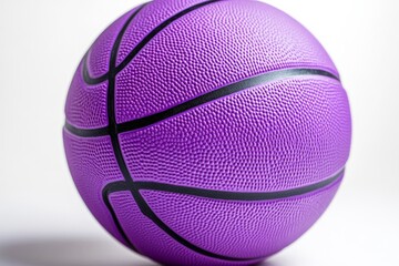 Bright purple basketball resting on a smooth surface, showcasing its textured details and vibrant color