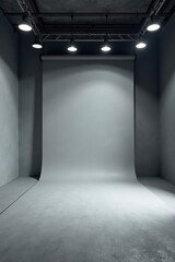 Gray studio room with soft lighting, ideal for product photography or filming, studio,  background