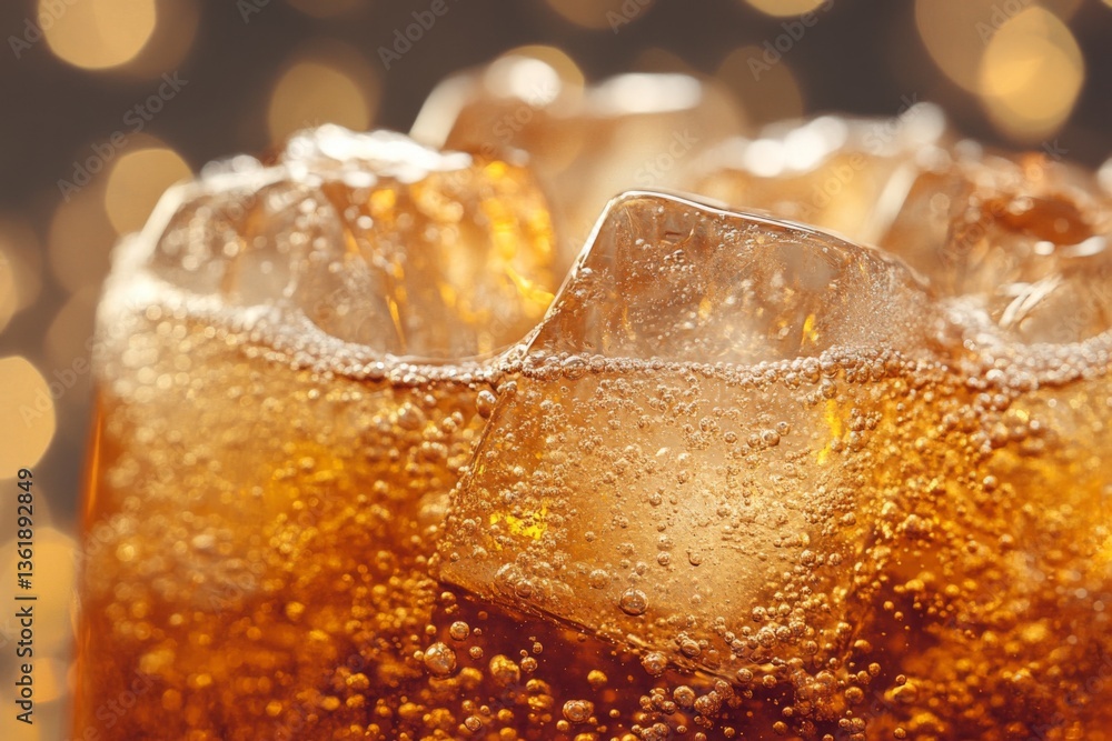 Aufkleber refreshing brown beverage with ice and bubbles in soft lighting during a casual gathering