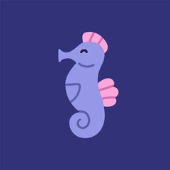 Seahorse underwater. Sea horse profile, cute marine animal swimming in tropical undersea. Aquatic bony fish, exotic ocean water nature. Baby fauna. Kids childish flat vector illustration