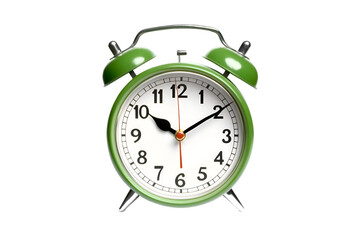 Green alarm clock shows time on black background,