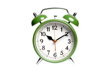 Green alarm clock shows time on black background,