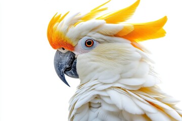 Colorful cockatoo with vibrant feathers perched against a bright background