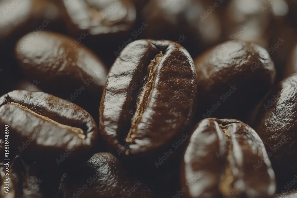 Aufkleber Dark roasted coffee beans on display with rich texture and glossy surface captured in close-up view