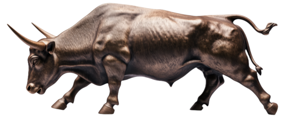 Bronze bull statue in a charging position