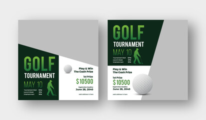 Golf tournament social media post template, annual sports tournament event golf web banner square template