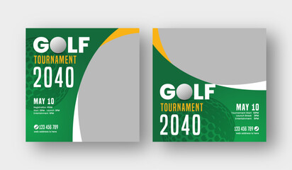 Golf tournament social media post template, annual sports tournament event golf web banner square template