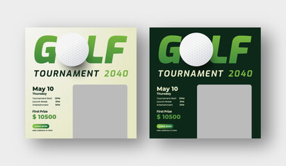 Golf tournament social media post template, annual sports tournament event golf web banner square template
