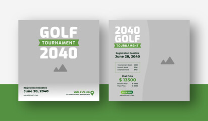 Golf tournament social media post template, annual sports tournament event golf web banner square template