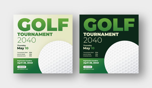 Golf tournament social media post template, annual sports tournament event golf web banner square template