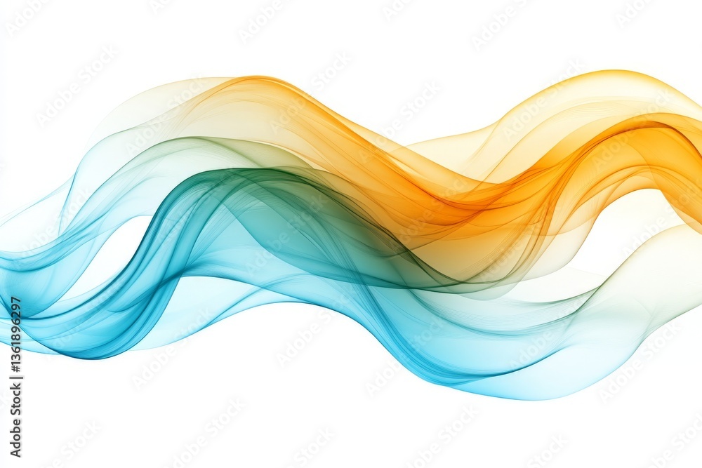 Poster Flowing abstract waves with blue, orange, and green colors creating a dynamic visual experience