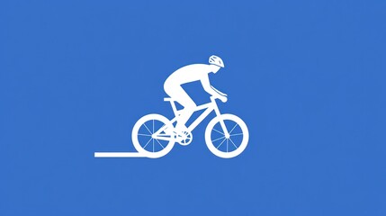 Silhouette cyclist riding mountain bike on blue background. Use Illustration, graphic design