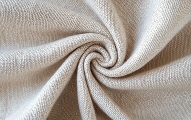 Beige fabric texture with a swirled pattern. Close-up shot of soft, textured material