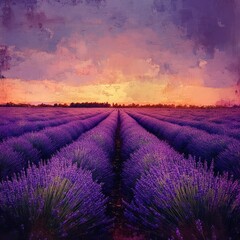 Obraz premium Serene Sunset over Lavender Fields in Provence