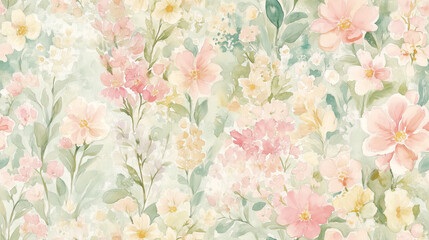 Watercolor Floral Arrangement - Elegant Botanical Composition for Wedding and Greeting Cards. Seamless Pastel Colour Roses Pattern Tile. 