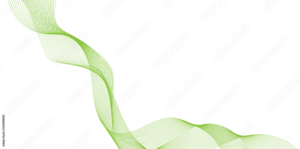 Poster abstract green with waves line background, abstract wave design with flowing lines on white backgrou