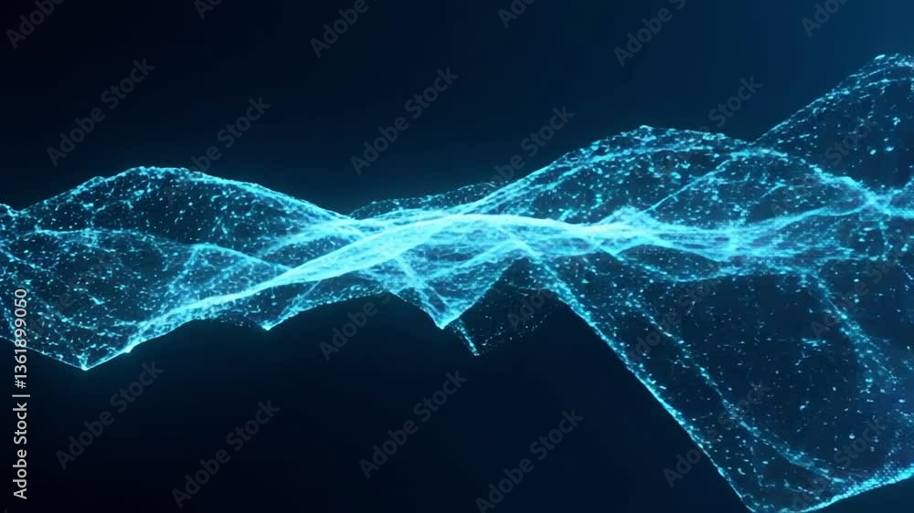 Poster shifting digital fragments create mesmerizing futuristic wave pattern