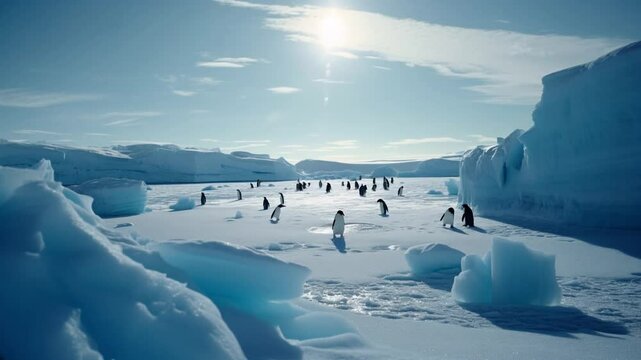 Penguin in winter landscape in the mountains