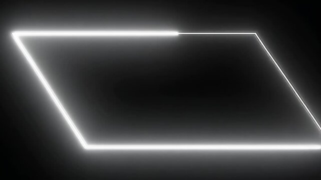 Abstract White Neon Parallelogram on Black Background