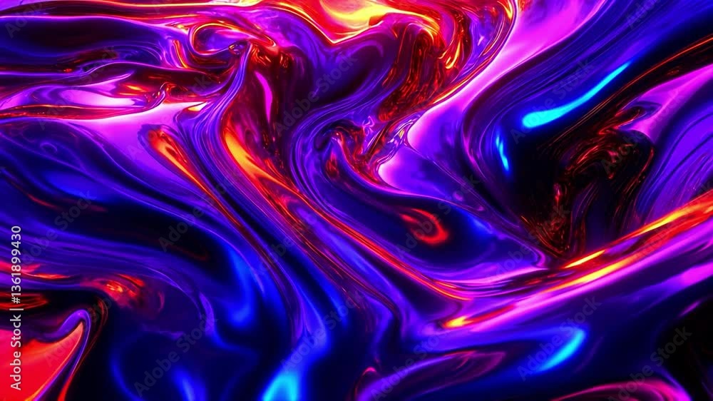 Poster smooth fluid metallic texture with reflective neon colors creating organic high tech aesthetics