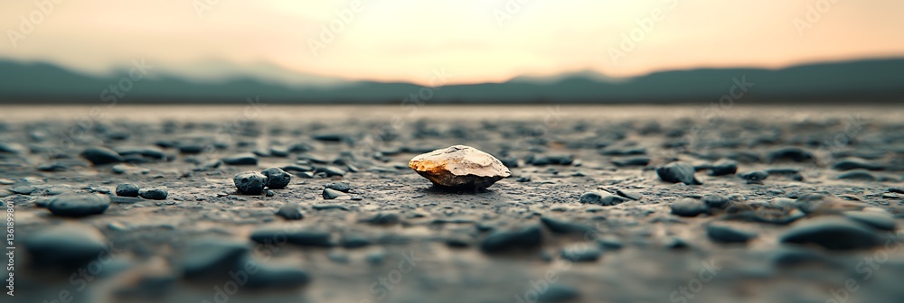 Aufkleber a single shiny rock rests on a textured surface, surrounded by smaller stones, with a soft-focus bac