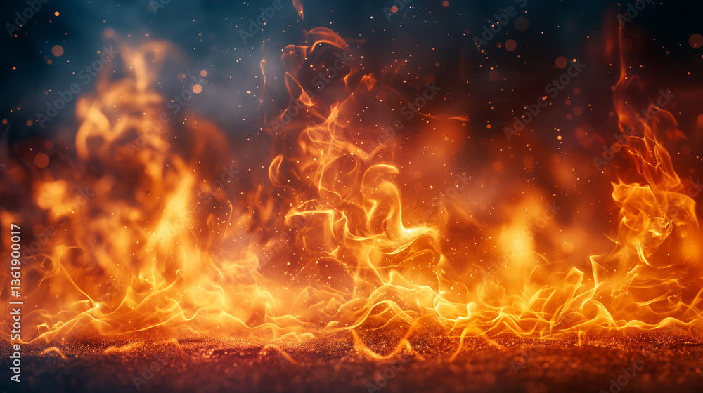 Aufkleber dynamic flames dancing in a dark setting, creating a vivid display of light and heat.