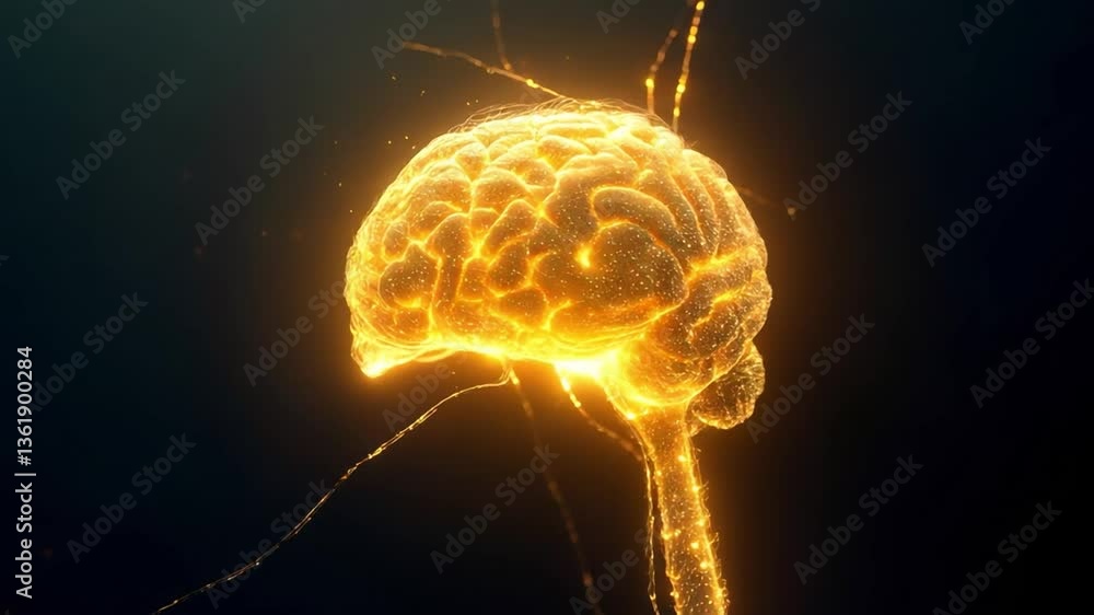 Poster glowing golden neural networks evolving artificial intelligence brain restructuring with energy