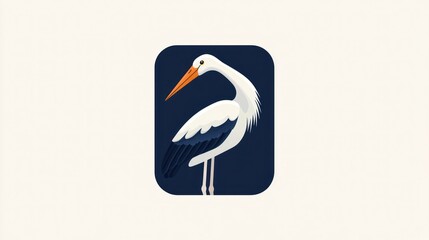 Stork Illustration, Elegant Wildlife Art, Square Design