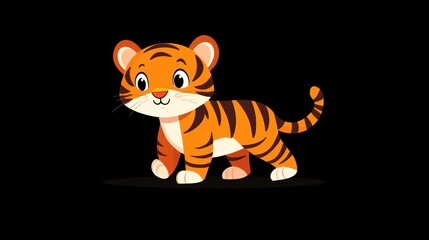 Cute cartoon tiger walking, kids illustration