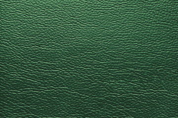 Glossy structure of genuine leather, natural skin surface with embossing pattern. Artifical green colored leatharette close up, macro texture. Background, wallpaper, backdrop.