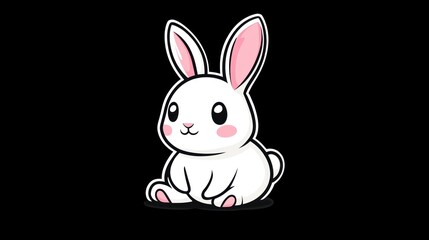 Obraz premium Cute cartoon rabbit sitting, cheerful animal illustration, for kids' content, background is black