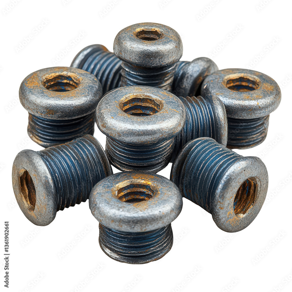 Aufkleber collection of threaded fasteners featuring hexagonal recesses isolated on transparent background