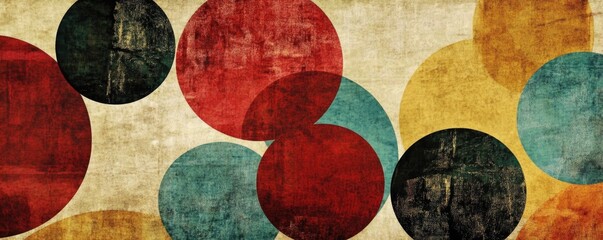 A retro-style textured background with bold shapes and vibrant hues.