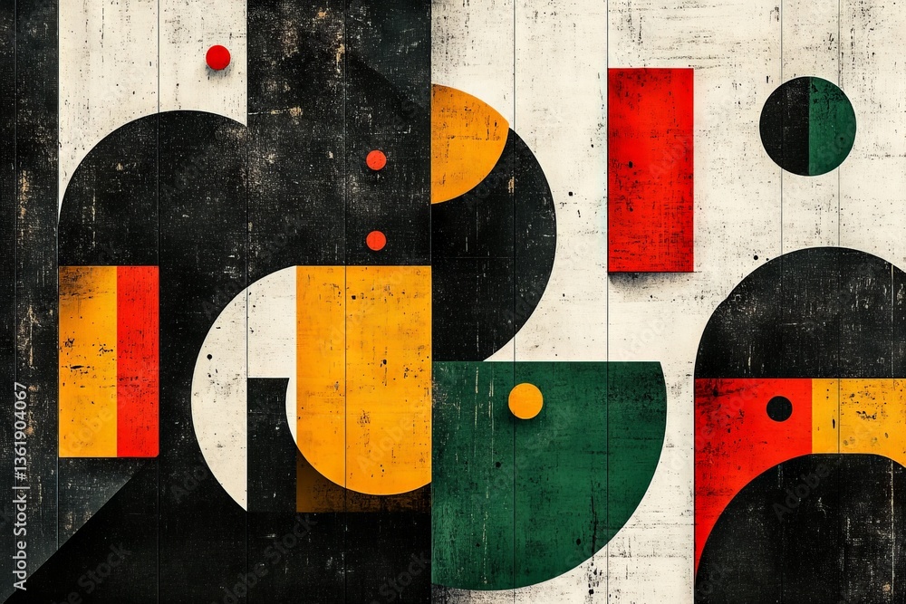Poster Abstract geometric art featuring bold colors and textures on a weathered background in a contemporary style