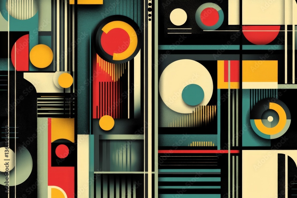 Poster abstract geometric art featuring bold shapes and vibrant colors in a modern design style for decorat