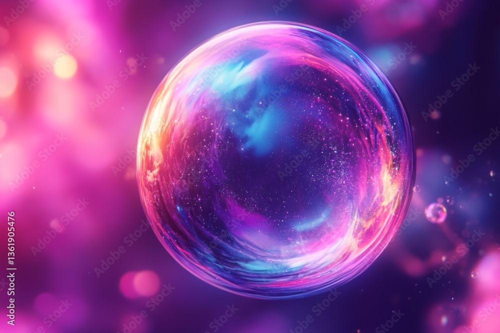Aufkleber Colorful abstract bubble floating in a vibrant cosmic background with sparkling elements and a dreamy atmosphere