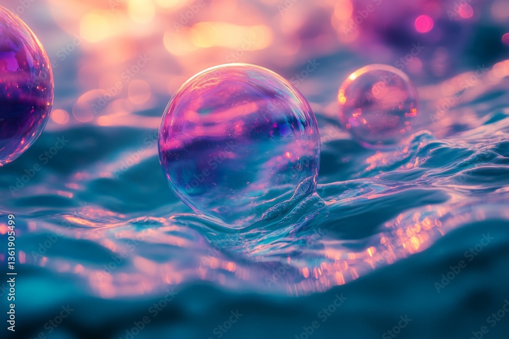 Leinwandbilder bubbles float serenely on the surface of water during a colorful sunset in a tranquil setting