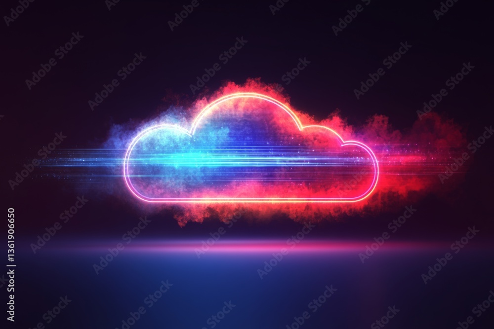 Aufkleber Visual representation of a neon cloud design with vibrant colors against a dark background showcasing modern technology