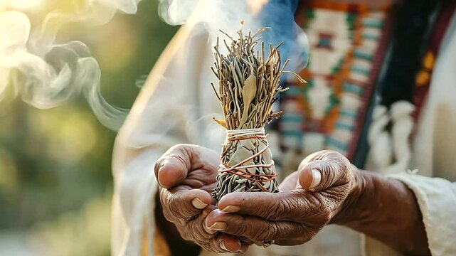 1_Native American Smudging Ceremony with Sage Close-Up